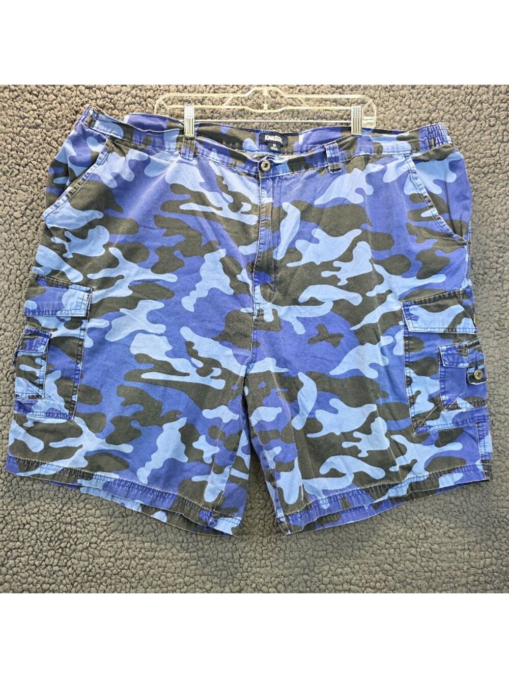 KingSize Cargo Shorts Men's 50 Big Blue Camouflage Outdoor Streetwear Y2k Hiking
